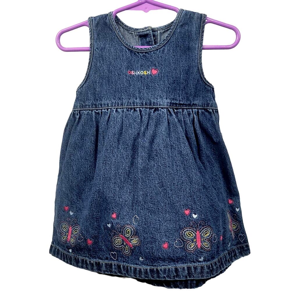 Vintage Oshkosh Denim Butterfly Embroidered Dress‎ Size 18 months